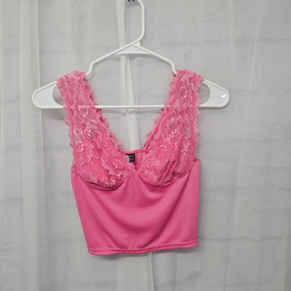 Pink Babydoll Y2K Tank Cropped Fairy Whimsigoth Lace Coquette M - Picture 6 of 9